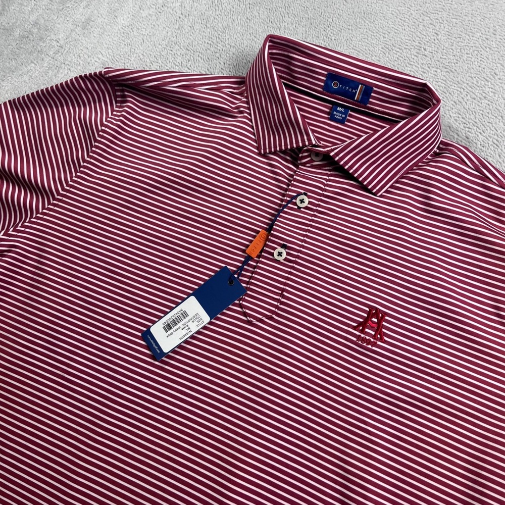 Stitch Golf Mens Victory Stripe Polo Shirt Rossa Red White 241SA0100 Size M/L